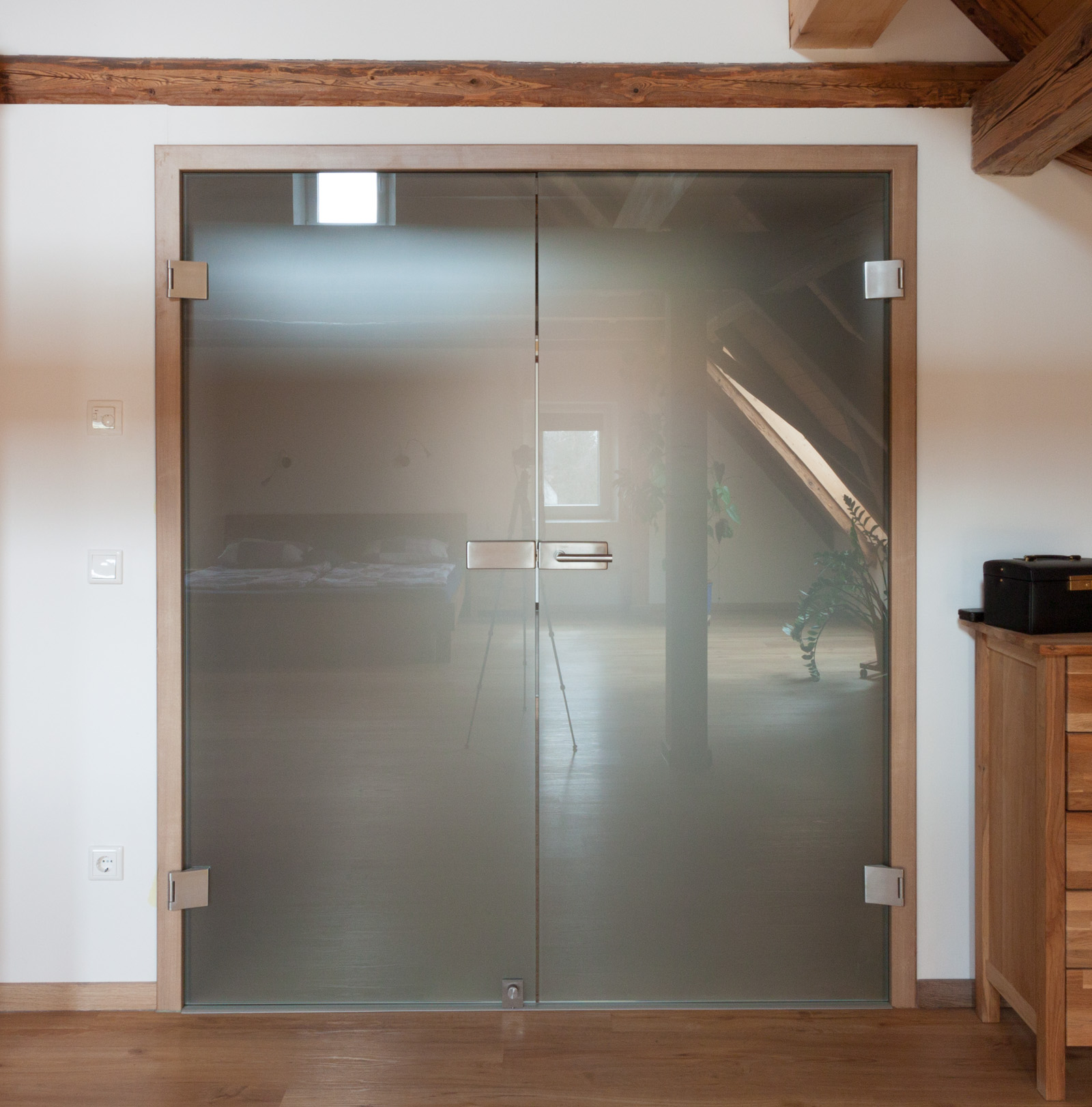 2-flg. Ganzglastürelement in Satinato, CPL-Ausführung