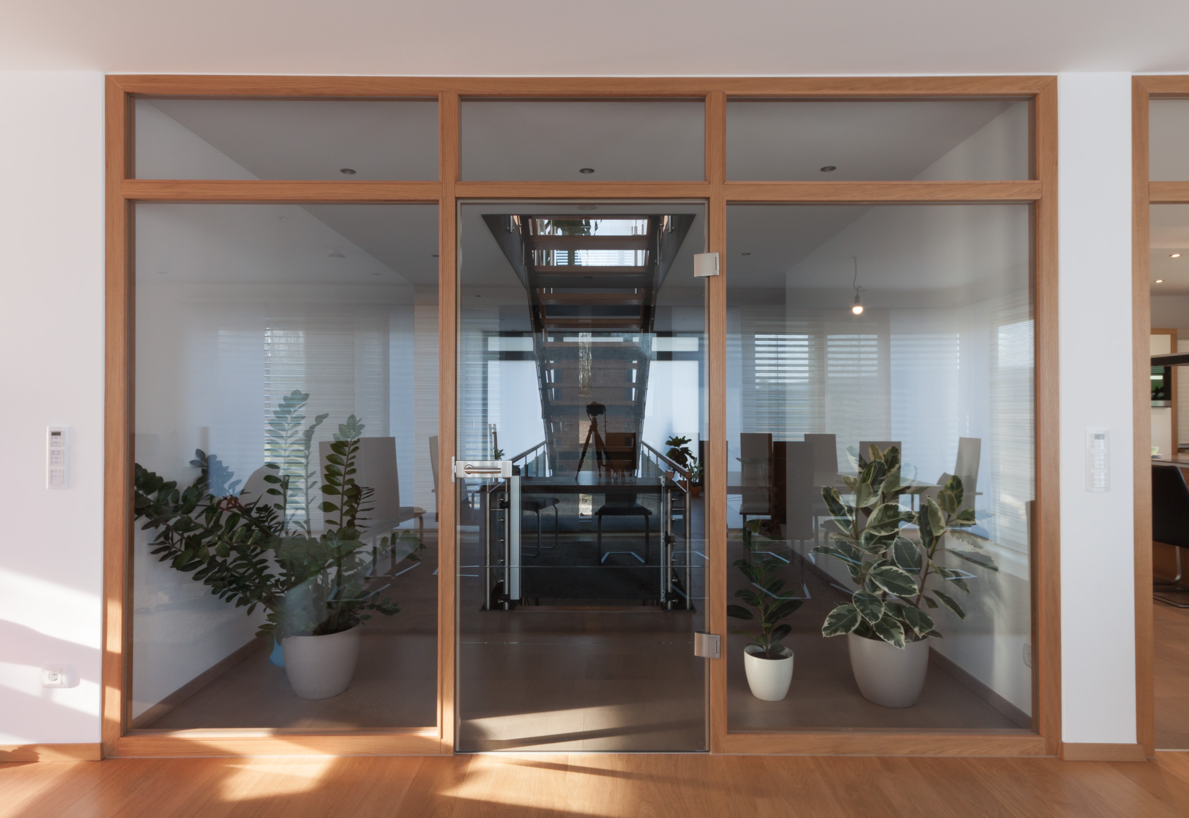 Stockrahmenelement Eiche, Klarglasfüllungen, Ganzglastür