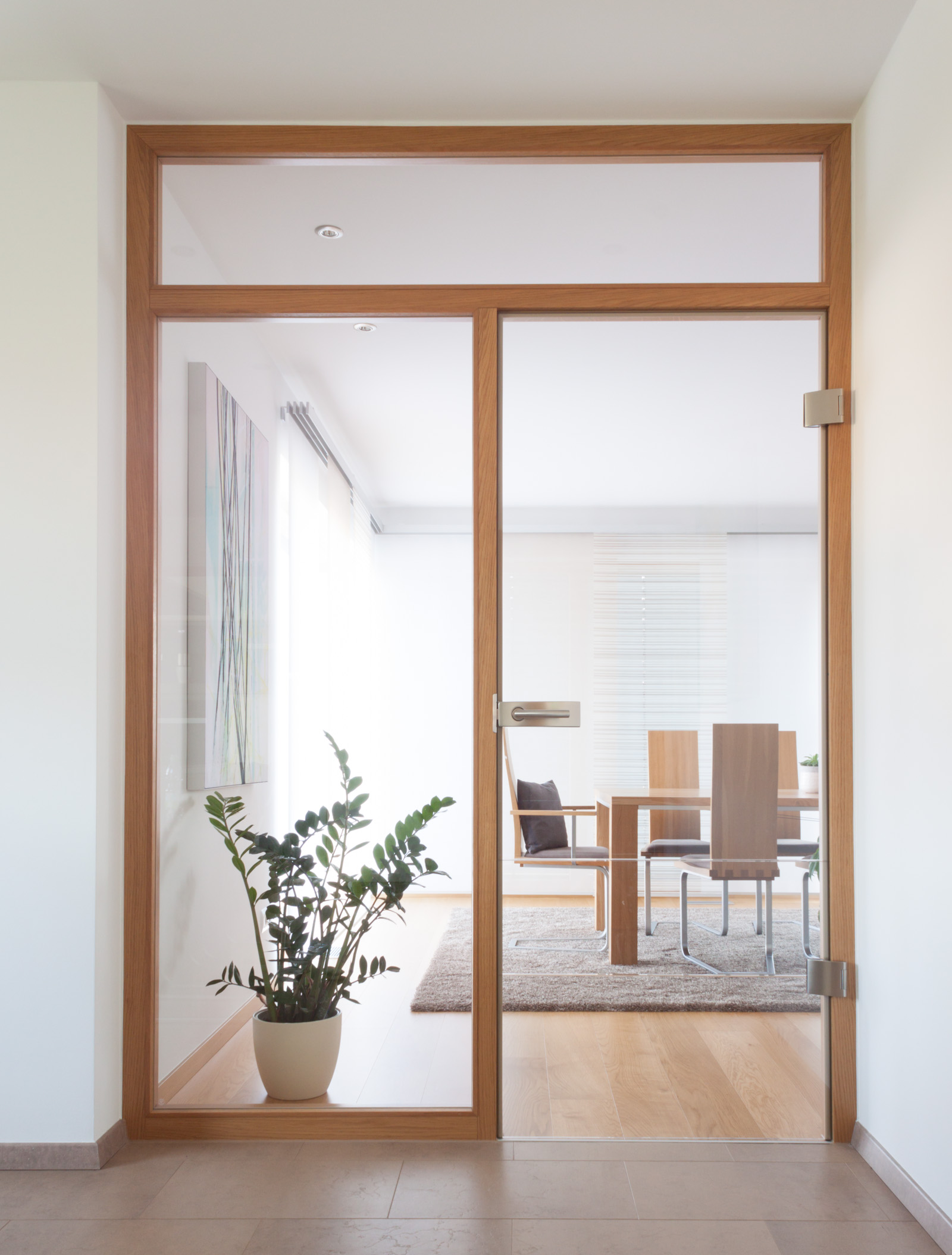 Stockrahmenelement Eiche, Klarglasfüllungen, Ganzglastür